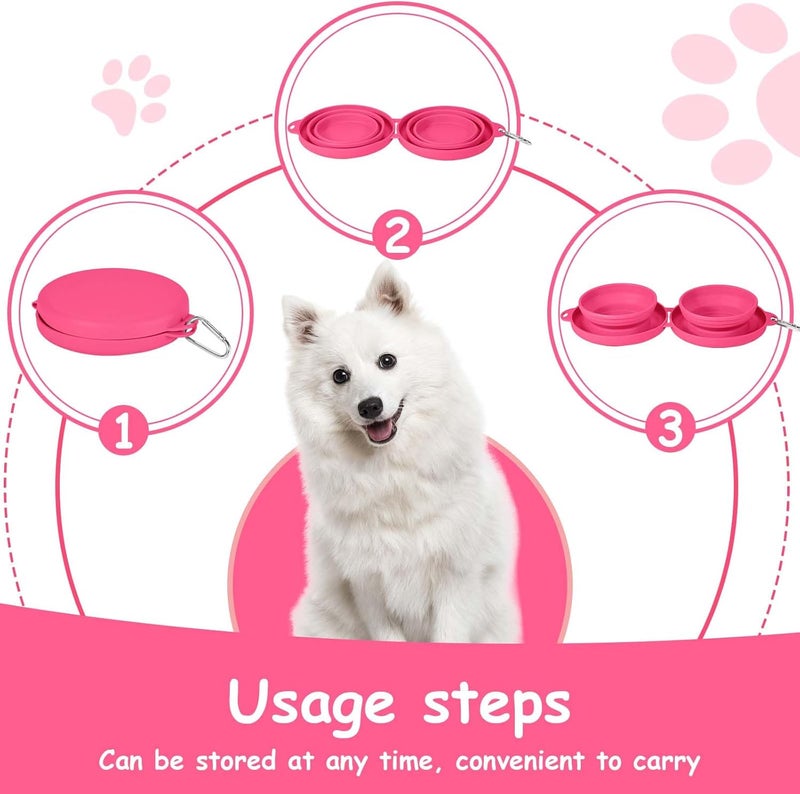 PNEUICALLY Collapsible Dog Water Bowl 2 in 1 Foldable Pet Food and Water Bowl Portable Cats Dishes with Carabiner Clip for Traveling Hiking Camping Walking (Pink) - Image 5